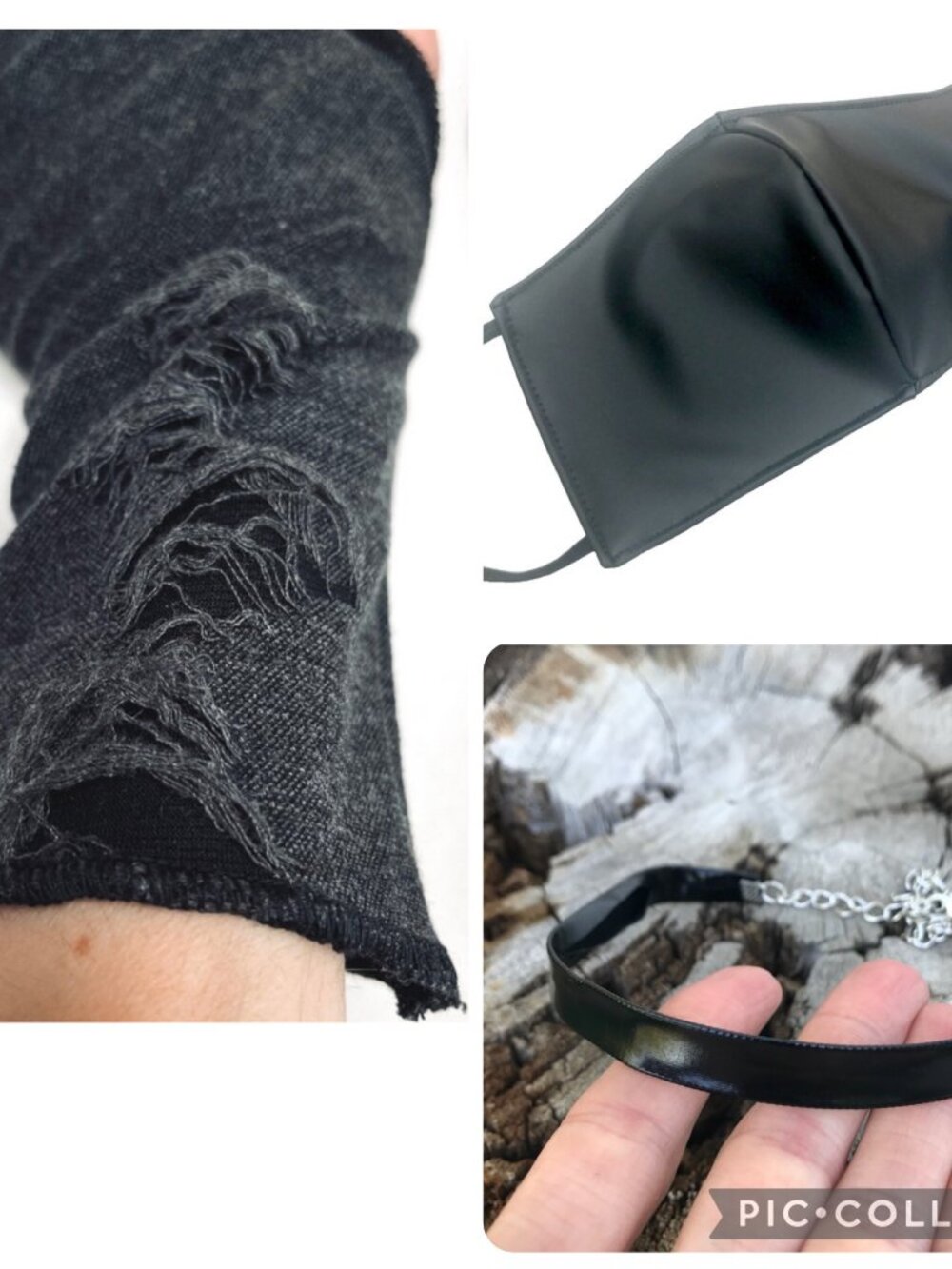 BUNDLE DEAL! 3 Mummy Fingerless Gloves Matte Festival Mask Black Chain Necklace